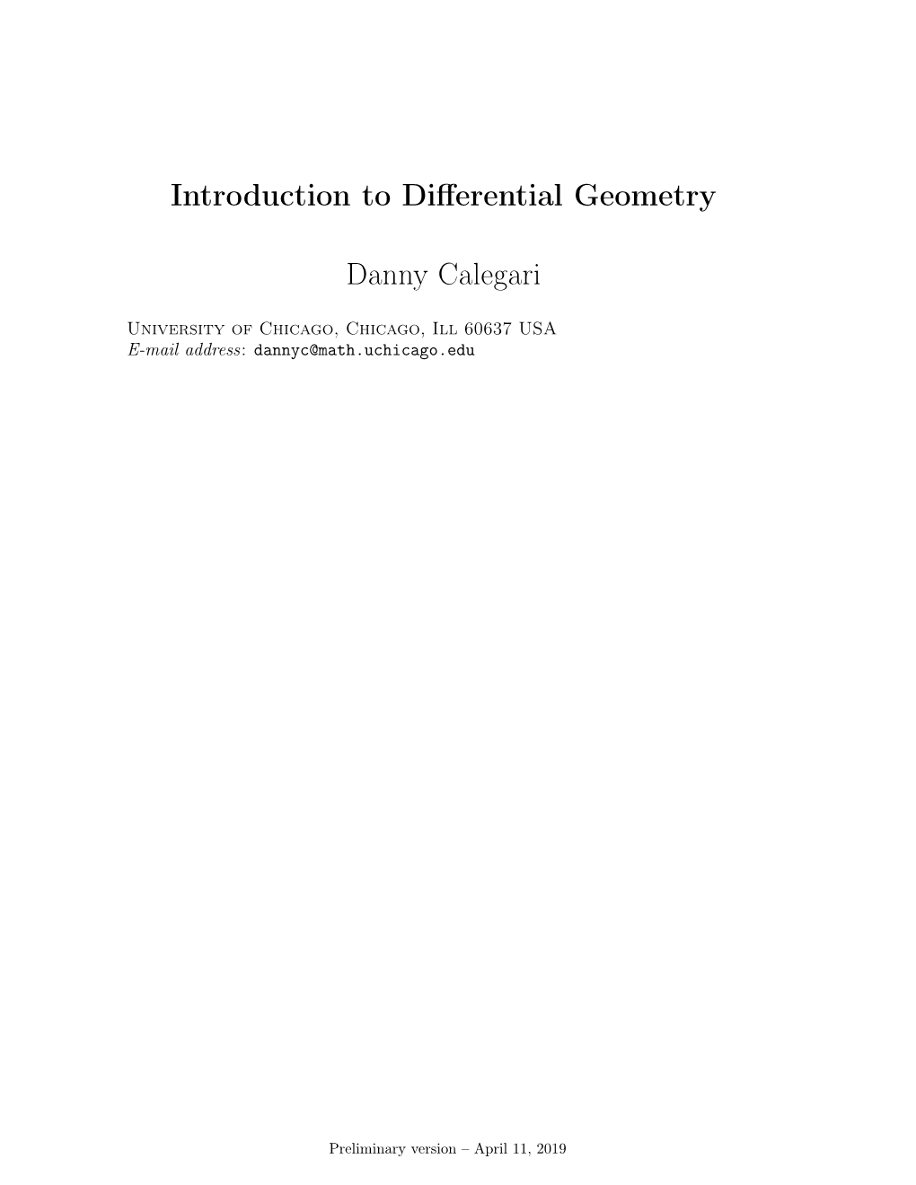 Introduction to Differential Geometry Danny Calegari