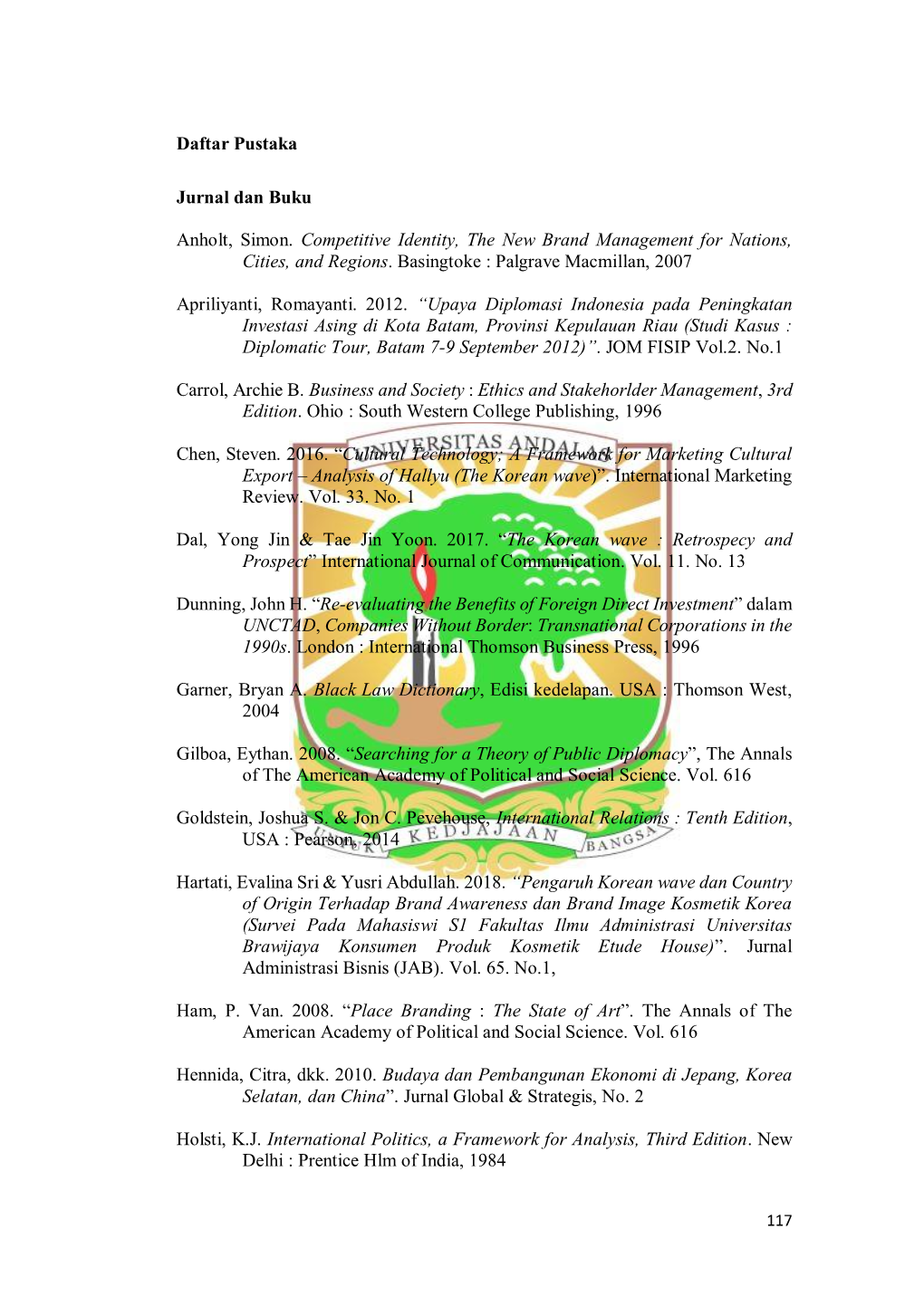 Daftar Pustaka Jurnal Dan Buku Anholt, Simon. Competitive Identity