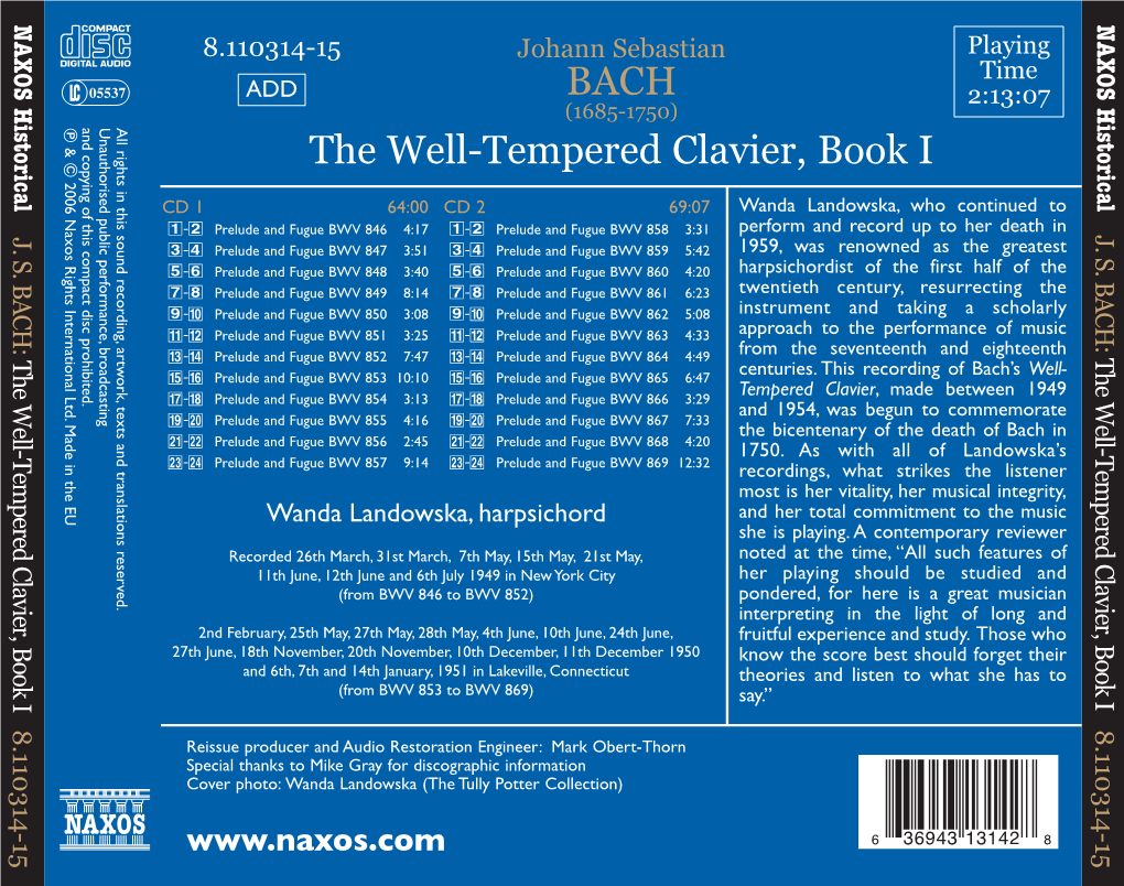 BACH the Well-Tempered Clavier, Book I
