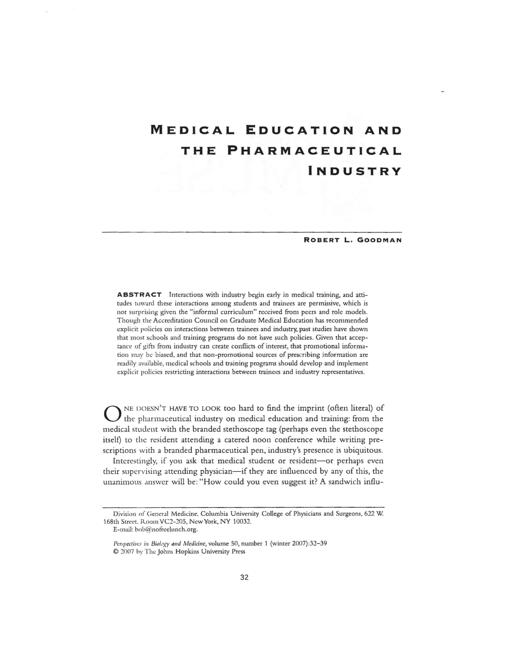 Medical Education and the Pharmaceutical Industry