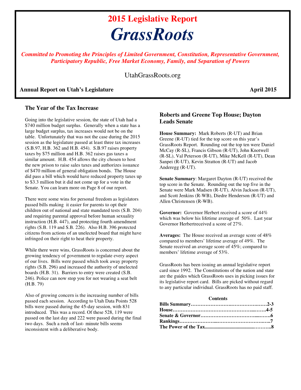 Grassroots, "2015 Legislative Report,"