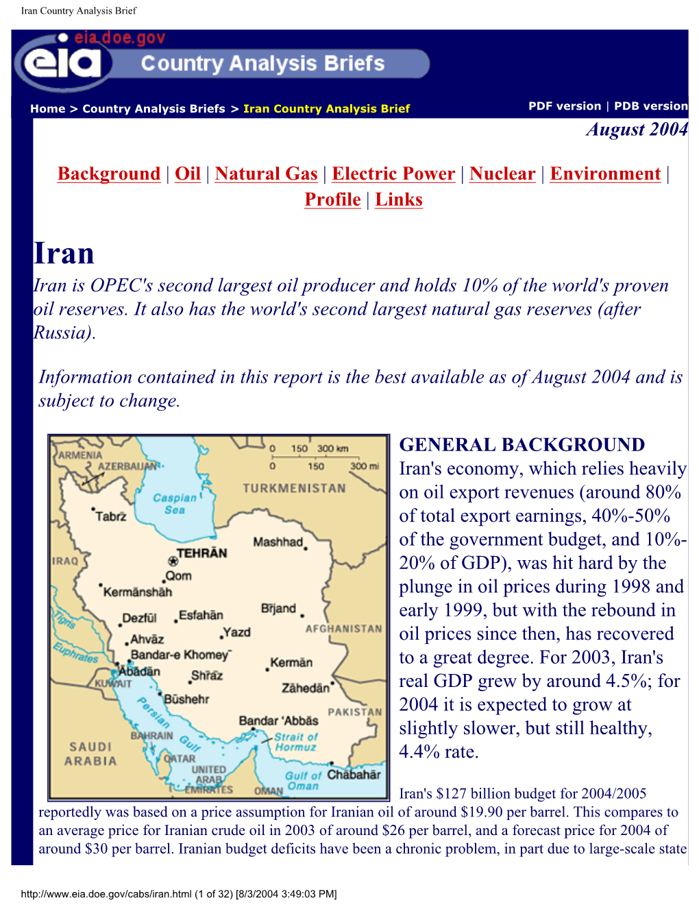 Dept. of Energy Iran Country Analysis Brief