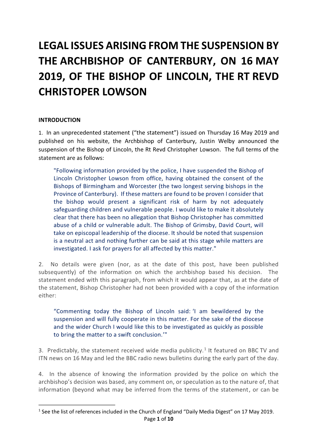 Suspension of Bishop of Lincoln