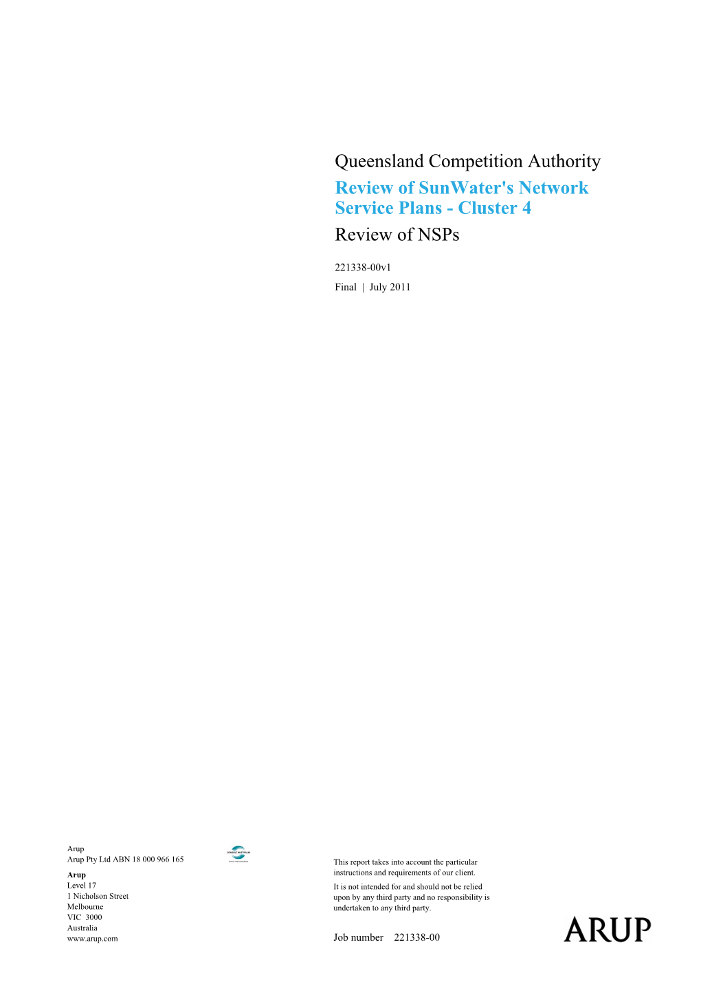 Queensland Competition Authority Review of Sunwater's Network Service Plans - Cluster 4 Review of Nsps
