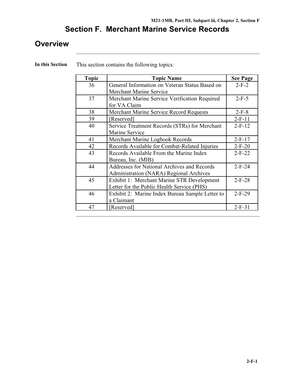 M21-1MR, Part III, Subpart Iii, Chapter 2, Section F