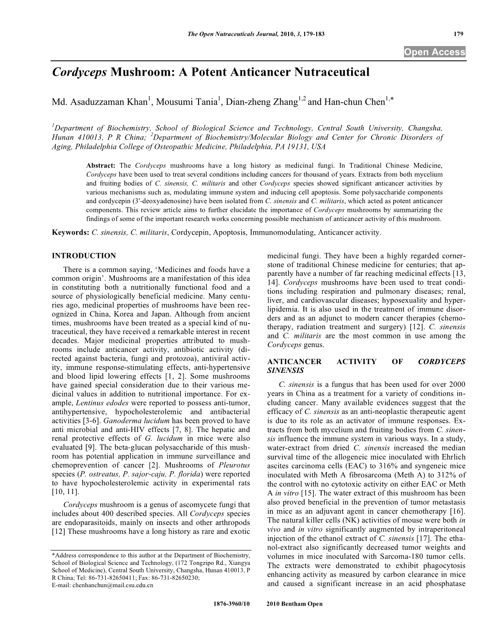 Cordyceps Mushroom: a Potent Anticancer Nutraceutical