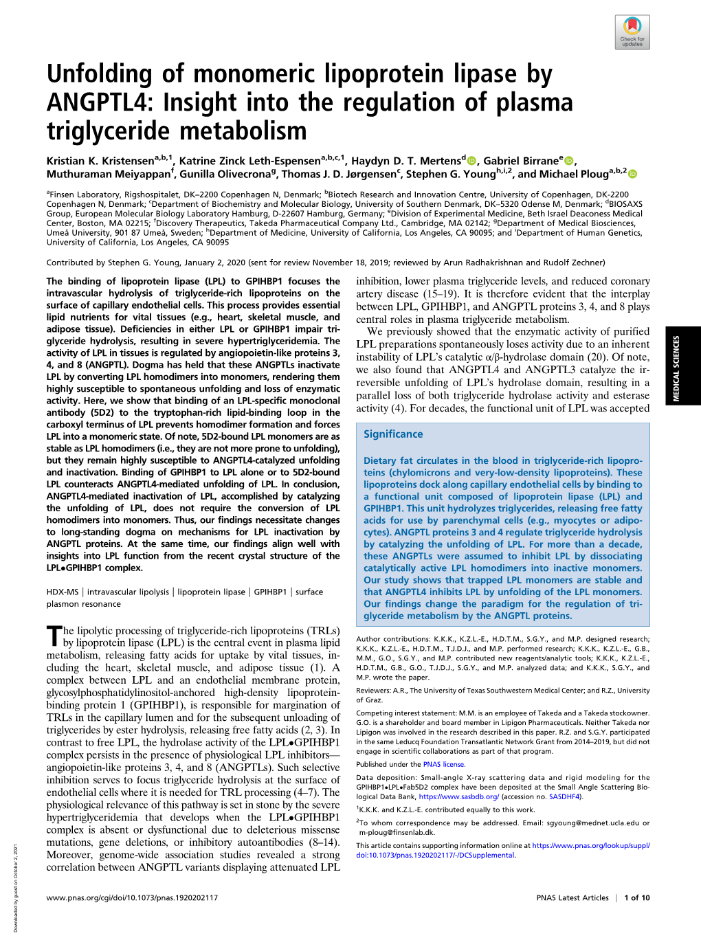 Unfolding of Monomeric Lipoprotein Lipase by ANGPTL4: Insight Into the Regulation of Plasma Triglyceride Metabolism