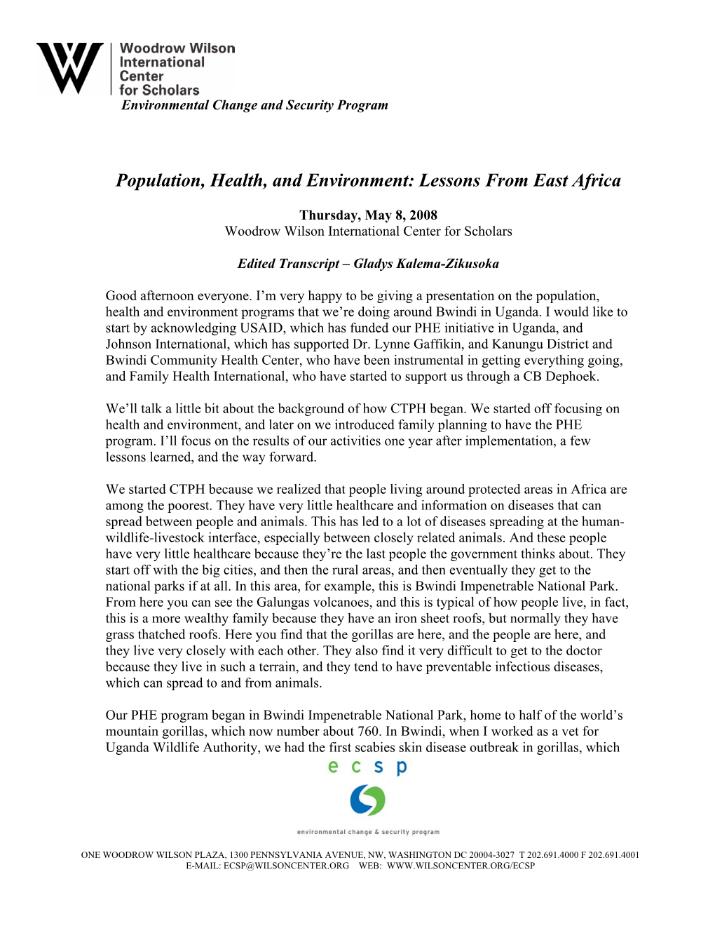 Population, Health, and Environment: Lessons from East Africadownload
