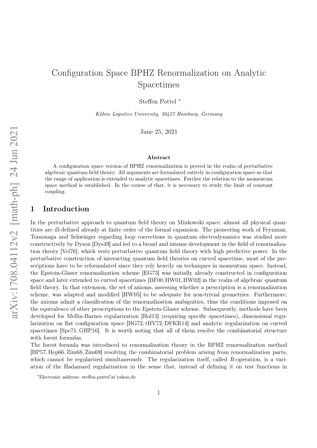 Configuration Space BPHZ Renormalization on Analytic