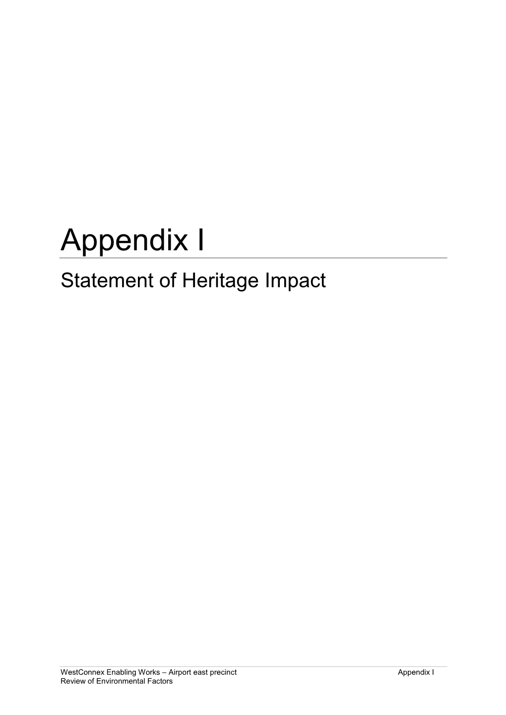 Appendix I Statement of Heritage Impact
