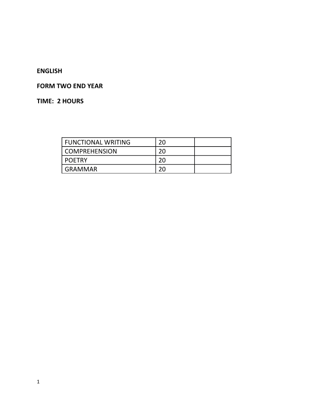 Form Two End Year