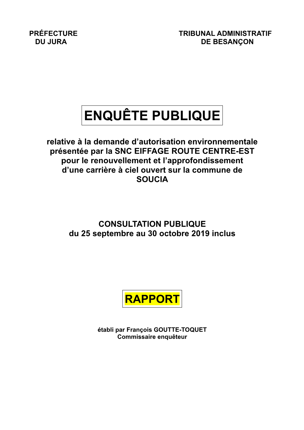 Rapport Et Conclusions Du Commissaire-Enquêteur