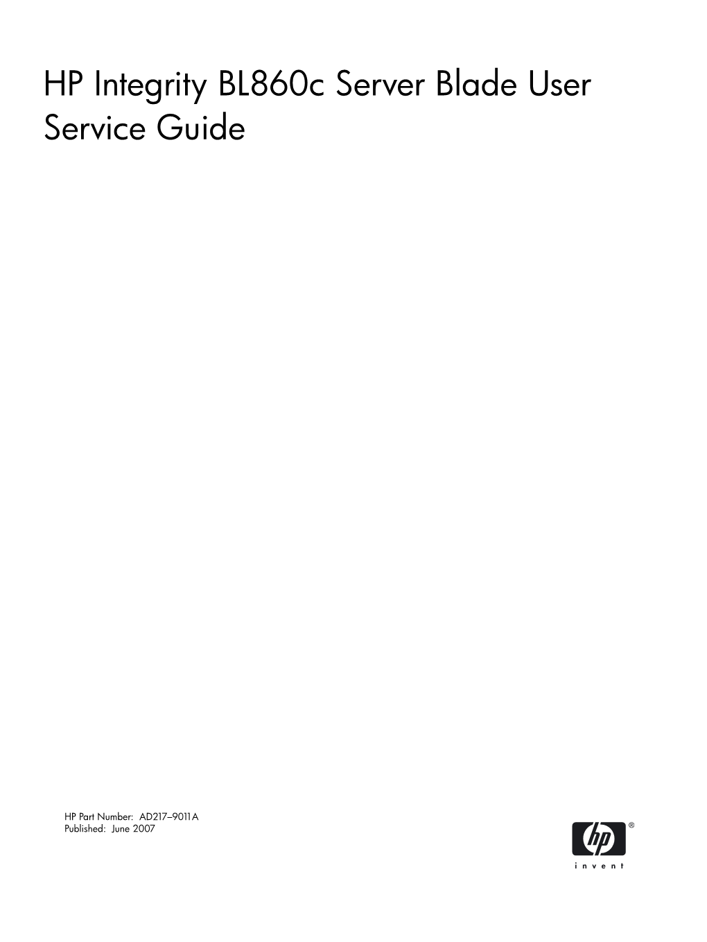 HP Integrity Bl860c Server Blade User Service Guide