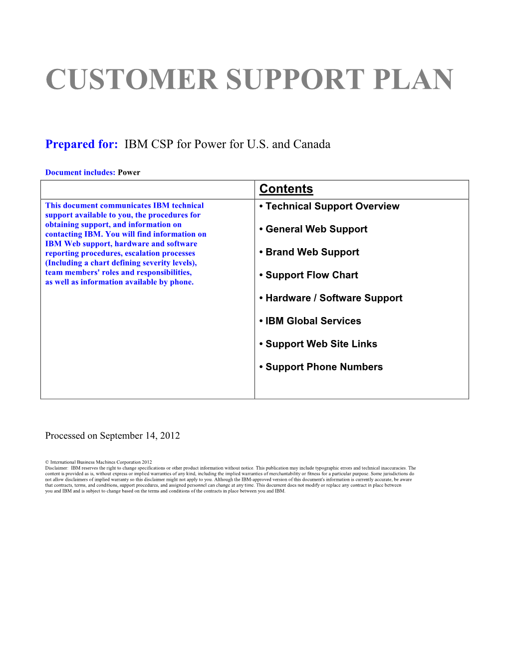 Customer Support Plan