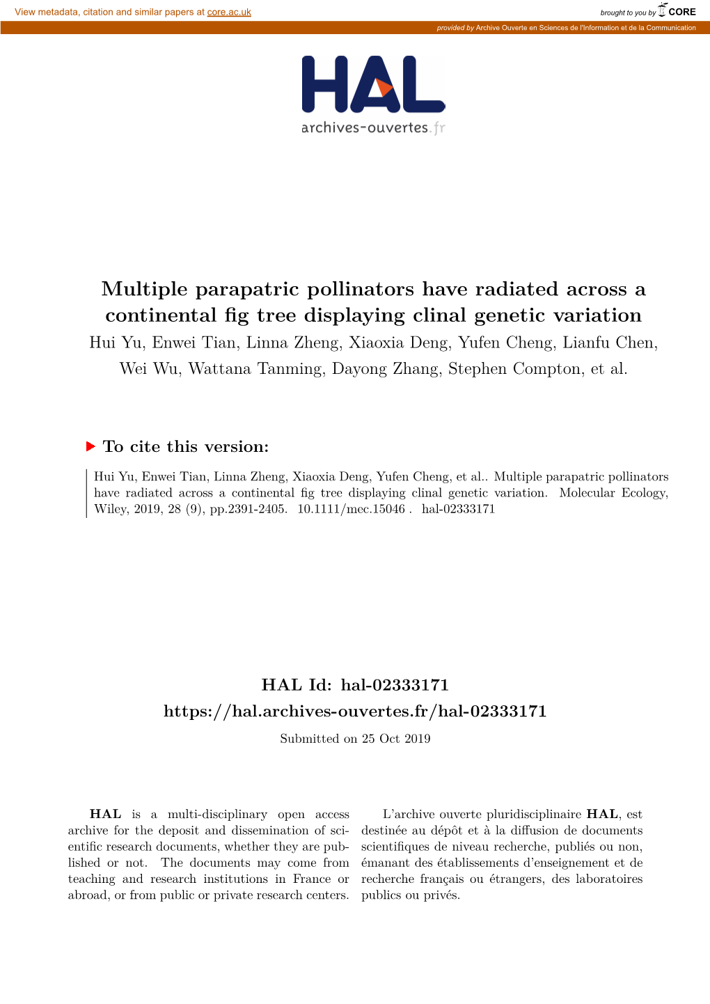 Multiple Parapatric Pollinators Have Radiated Across a Continental Fig