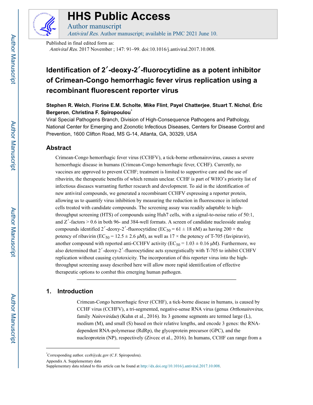 Fluorocytidine As a Potent Inhibitor of Crimean-Congo Hemorrhagic Fever Virus Replication Using a Recombinant Fluorescent Reporter Virus