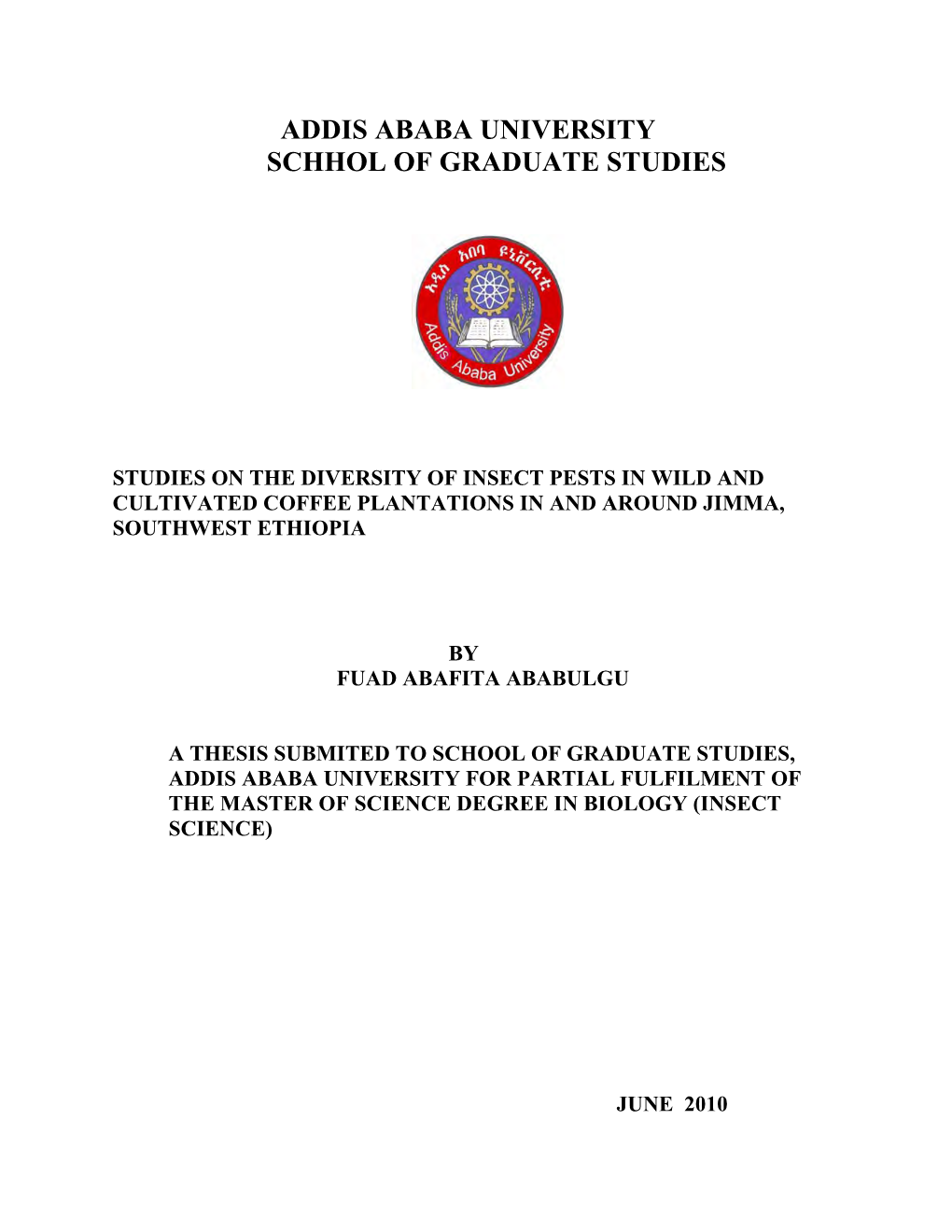 Addis Ababa University Schhol of Graduate Studies