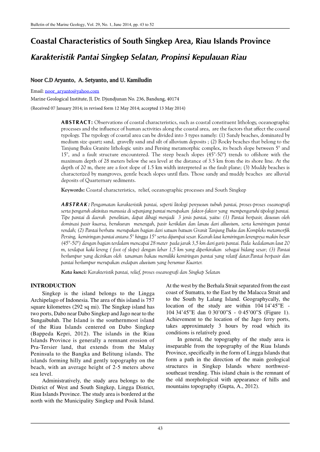 Coastal Characteristics of South Singkep Area, Riau Islands Province