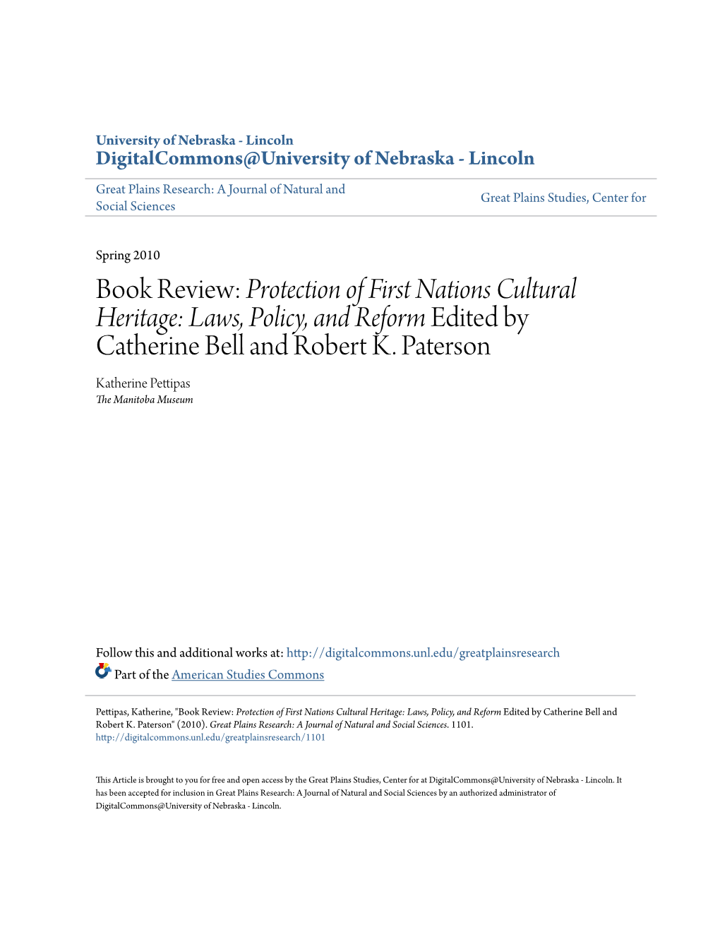 Book Review: Protection of First Nations Cultural Heritage: Laws, Policy, and Reform Edited by Catherine Bell and Robert K