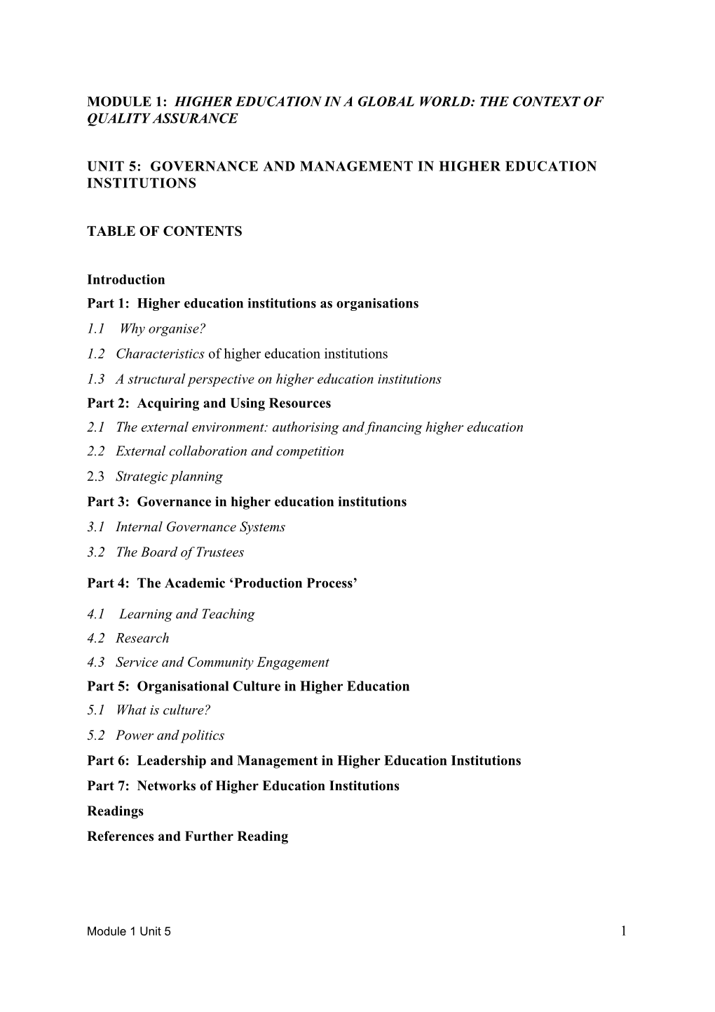 Unit 3: Governance and Management of Higher Education Institutions