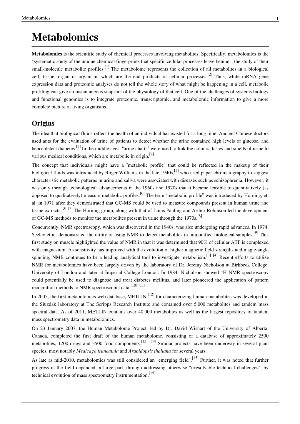 Metabolomics 1 Metabolomics