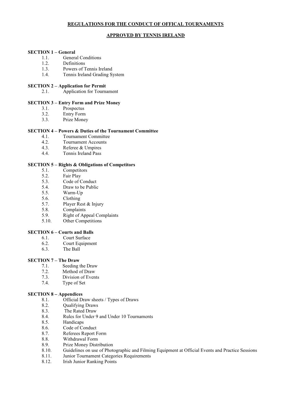 Regulations for the Conduct of Offical Tournaments