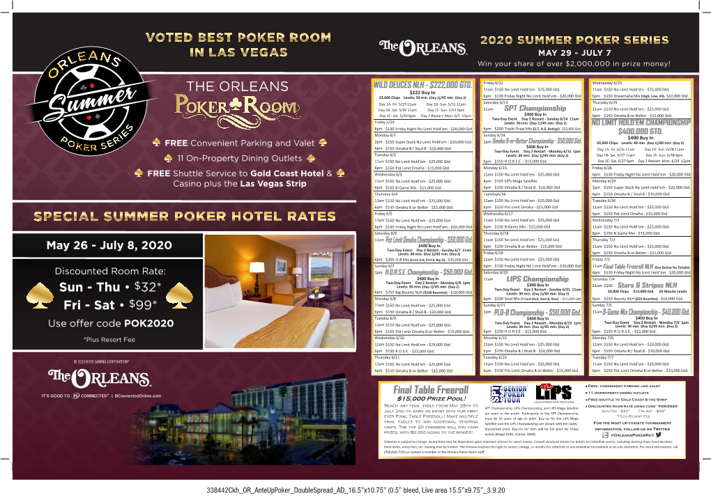 The Orleans Special Summer Poker Hotel Rates