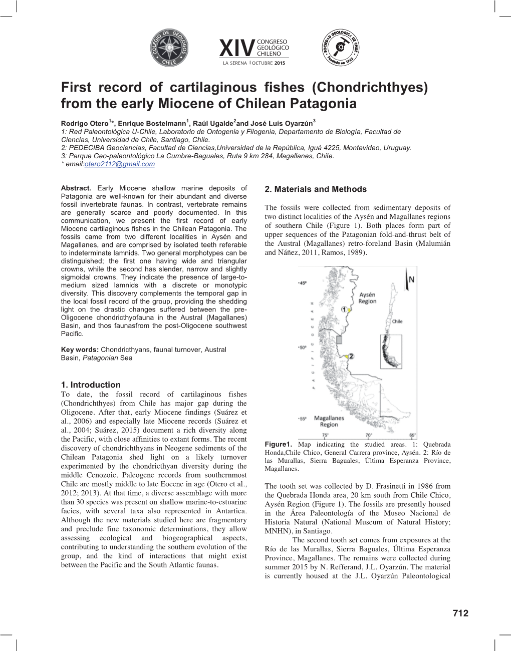 First Record of Cartilaginous F from the Early Miocene of Chile Rd of Cartilaginous Fishes (Chondrichthyes) Arly Miocene of Chil