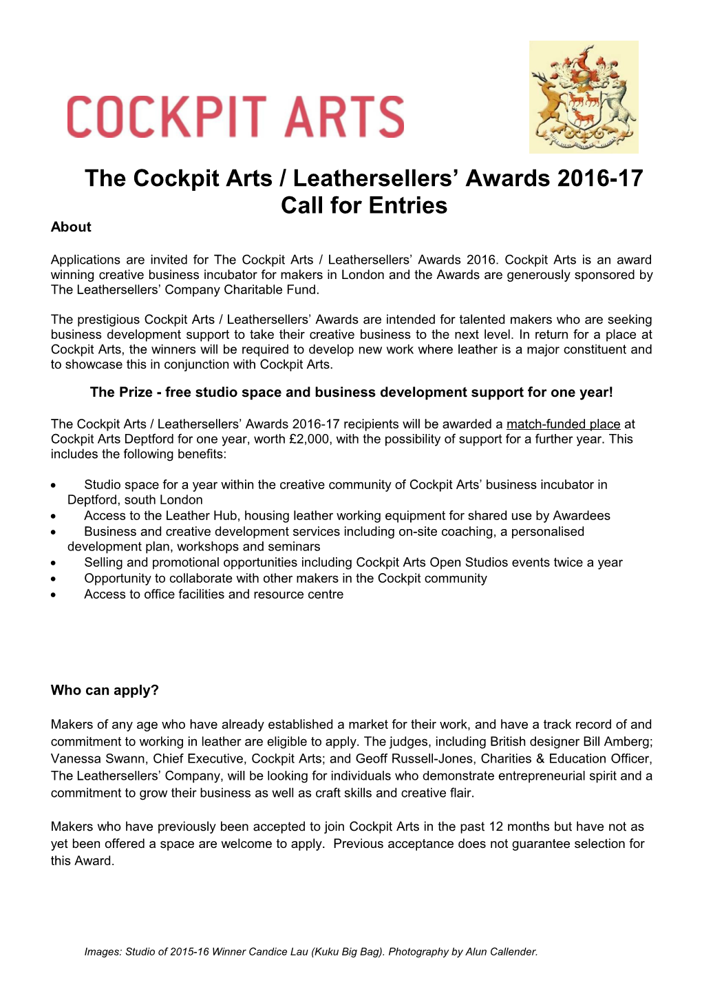 The Cockpit Arts / Leathersellers Awards 2016-17