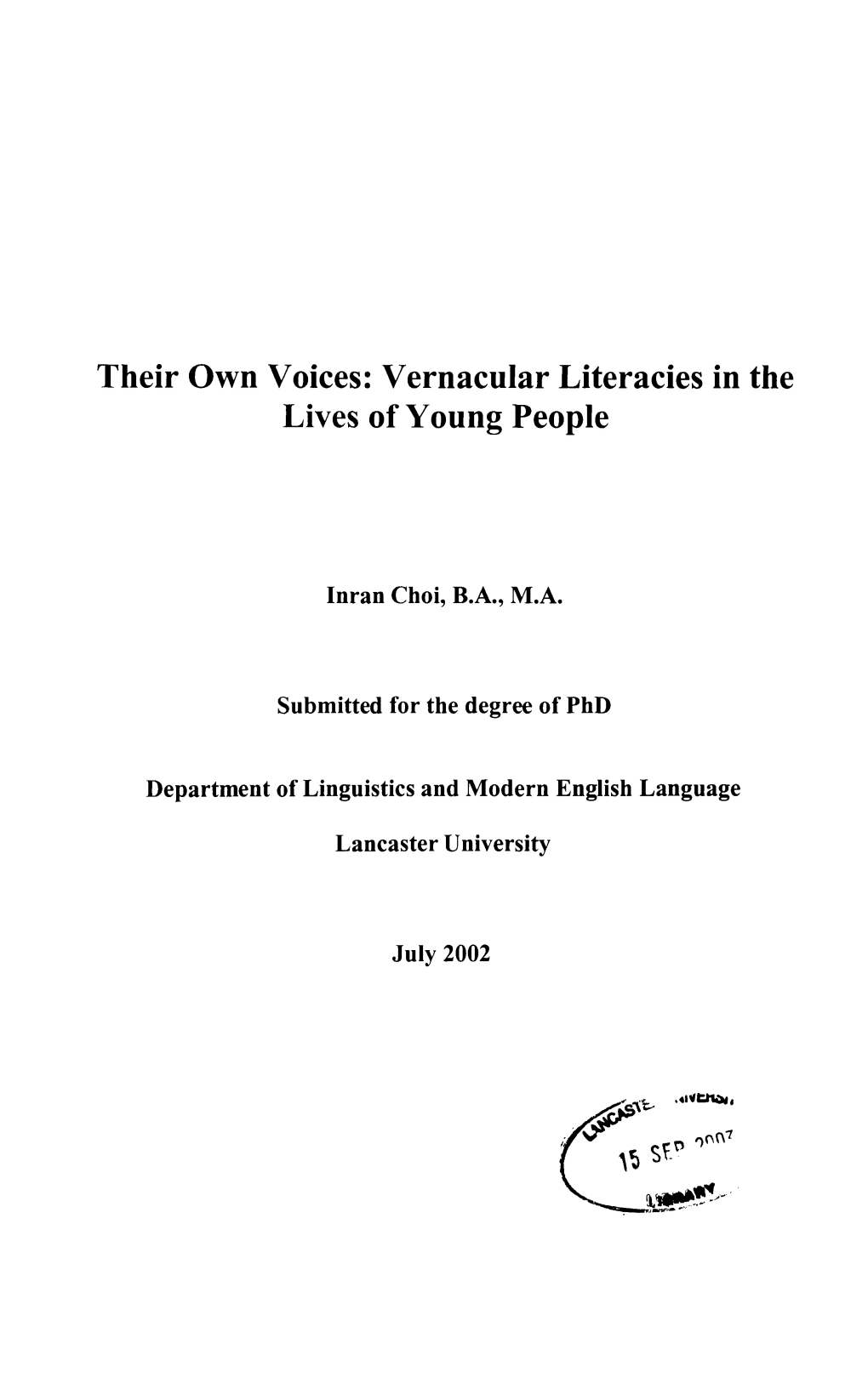 Vernacular Literacies in the Lives of Young People