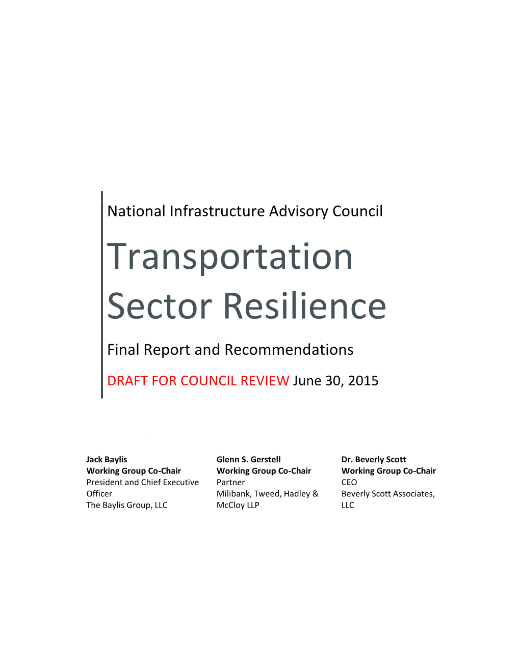 NIAC Transportation Sector Resilience Report