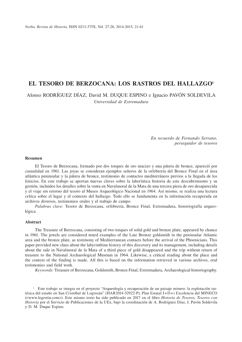 El Tesoro De Berzocana: Los Rastros Del Hallazgo1