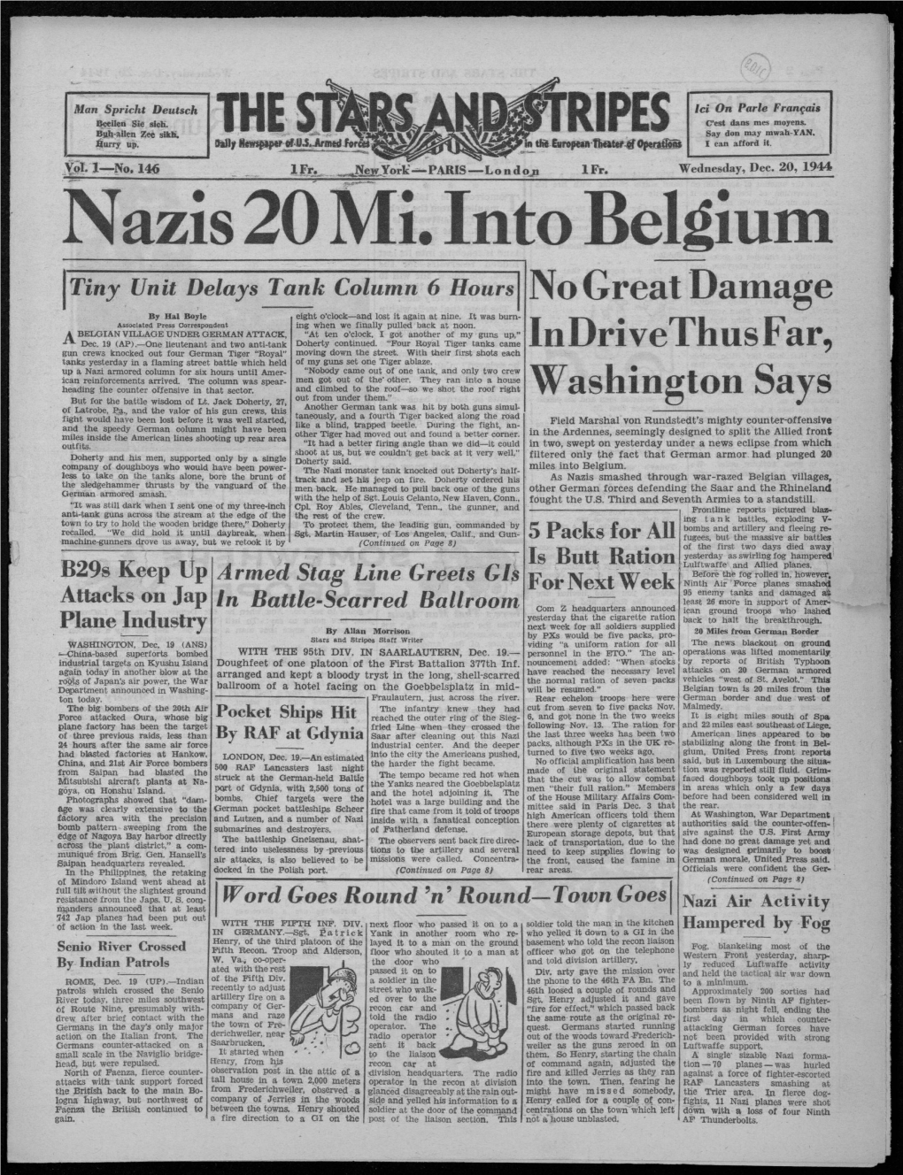 Nazis 20 Mi. Into Belgium