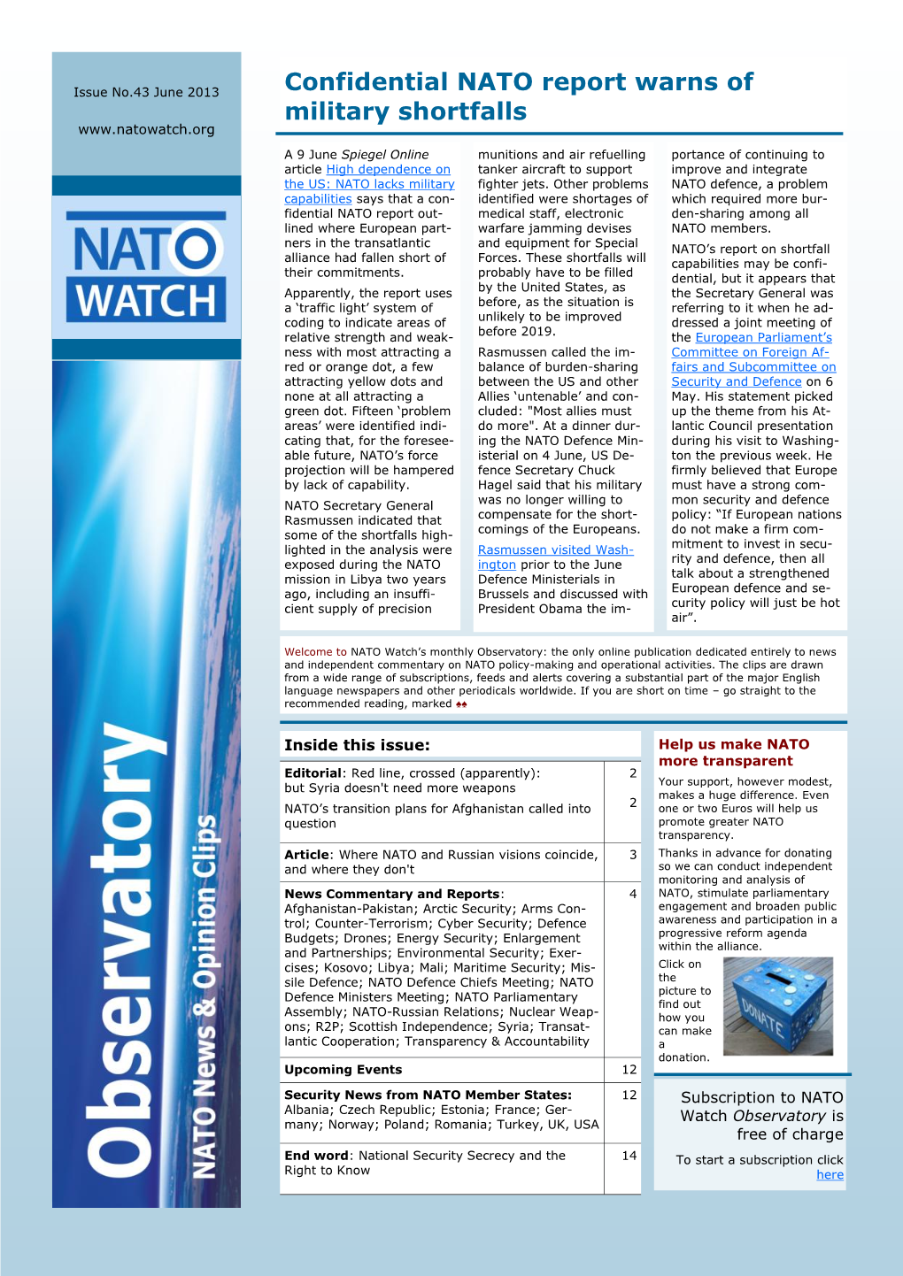 Confidential NATO Report Warns of Military Shortfalls