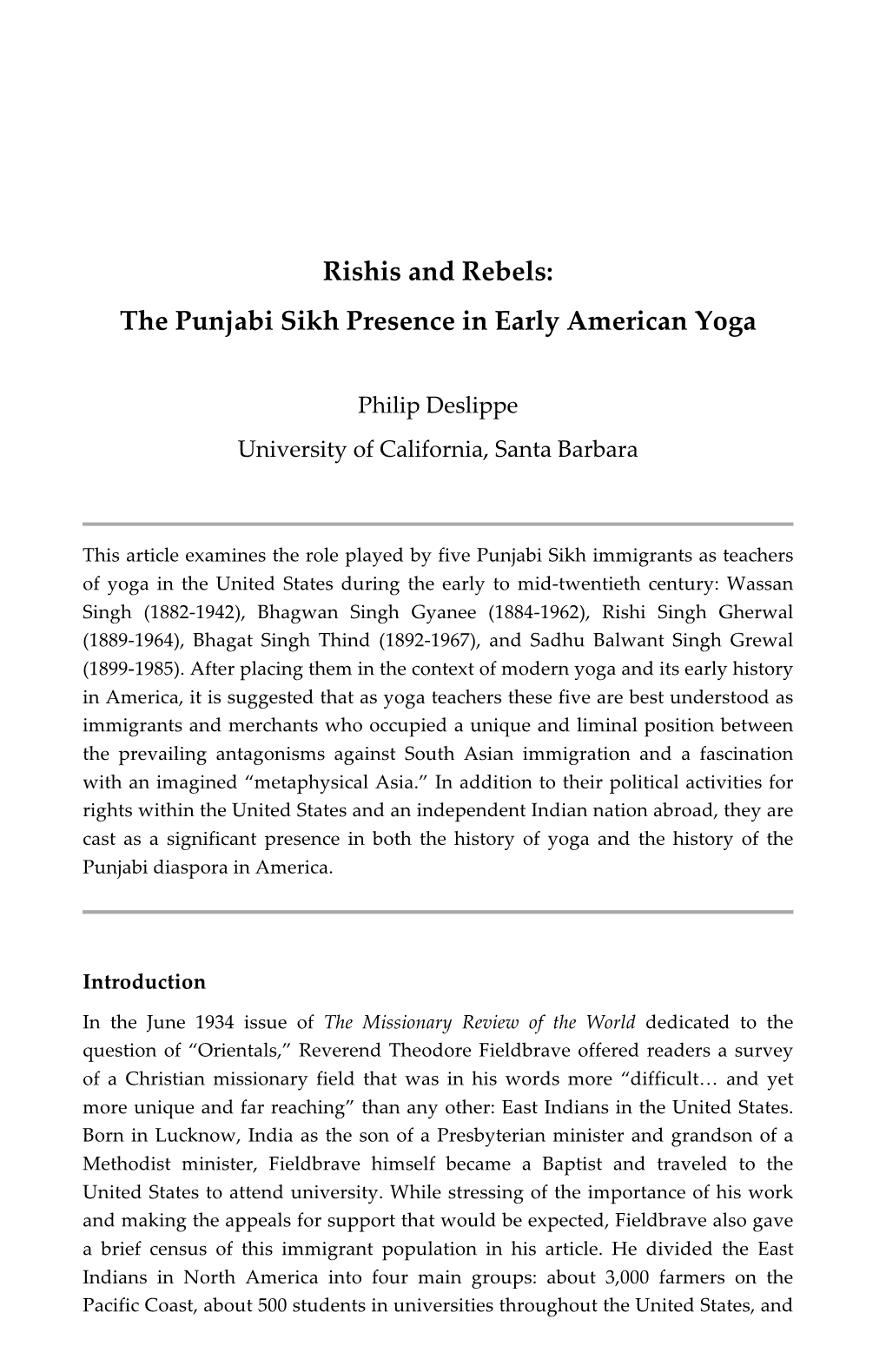 The Punjabi Sikh Presence in Early American Yoga