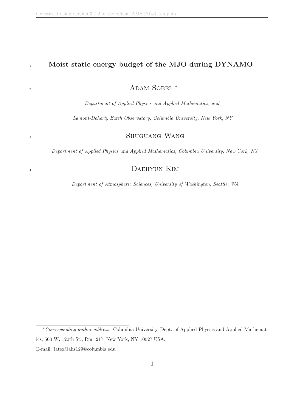 Moist Static Energy Budget of the MJO During DYNAMO