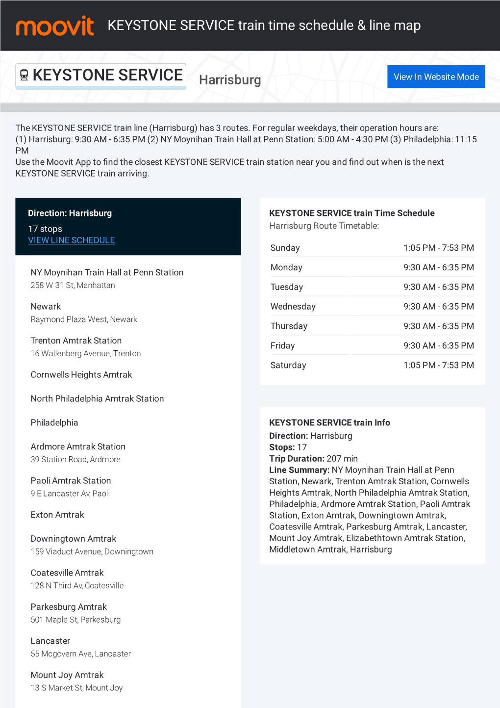 KEYSTONE SERVICE Train Time Schedule & Line Route