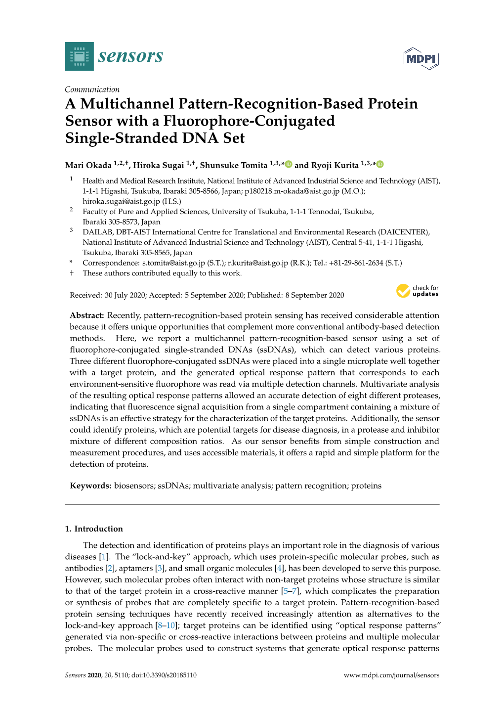 A Multichannel Pattern-Recognition-Based Protein Sensor with a Fluorophore-Conjugated Single-Stranded DNA Set