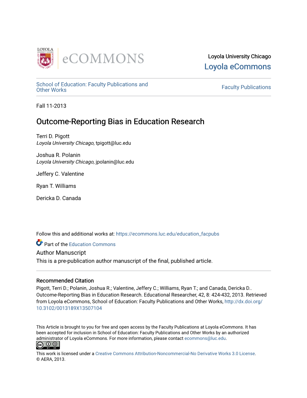 Outcome-Reporting Bias in Education Research