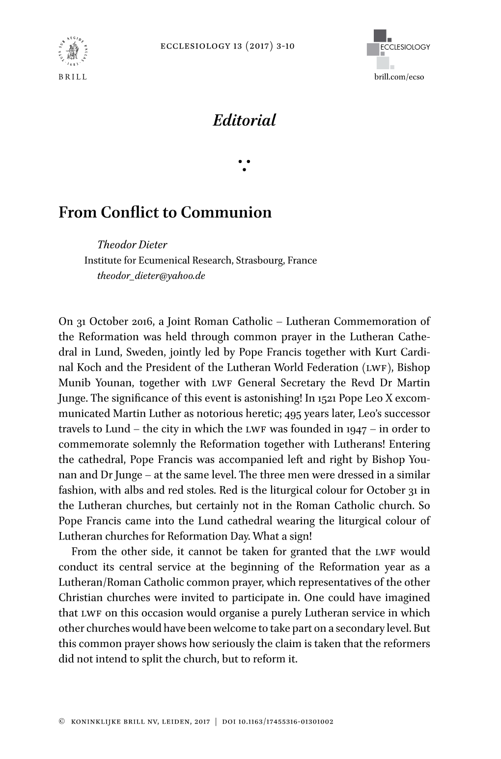 Editorial from Conflict to Communion