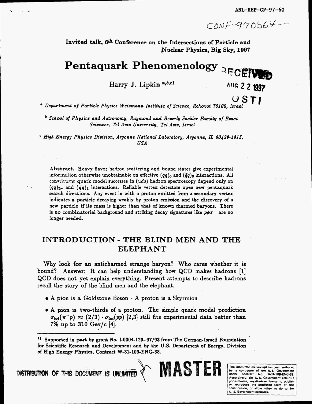 Pentaquark Phenomenology SEC Harry J