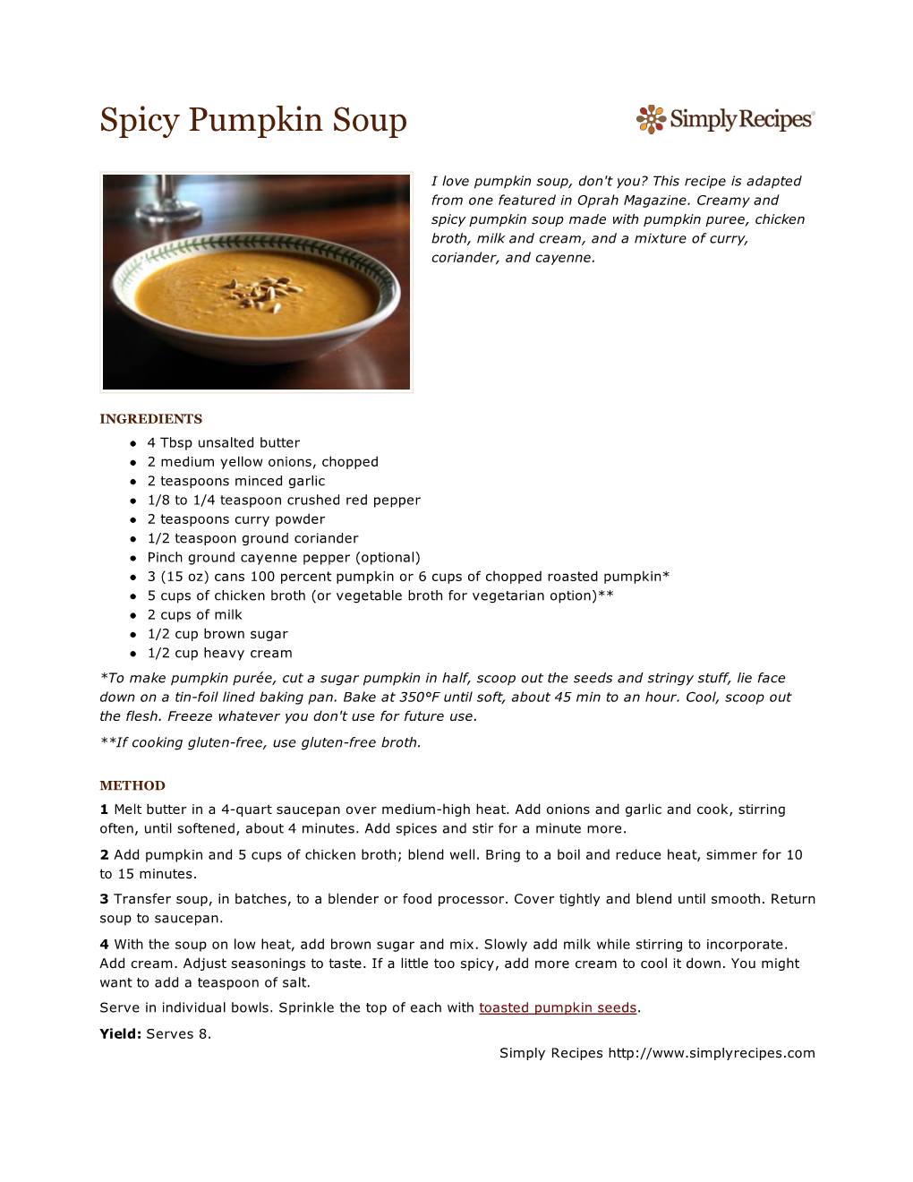 Spicy Pumpkin Soup Recipe