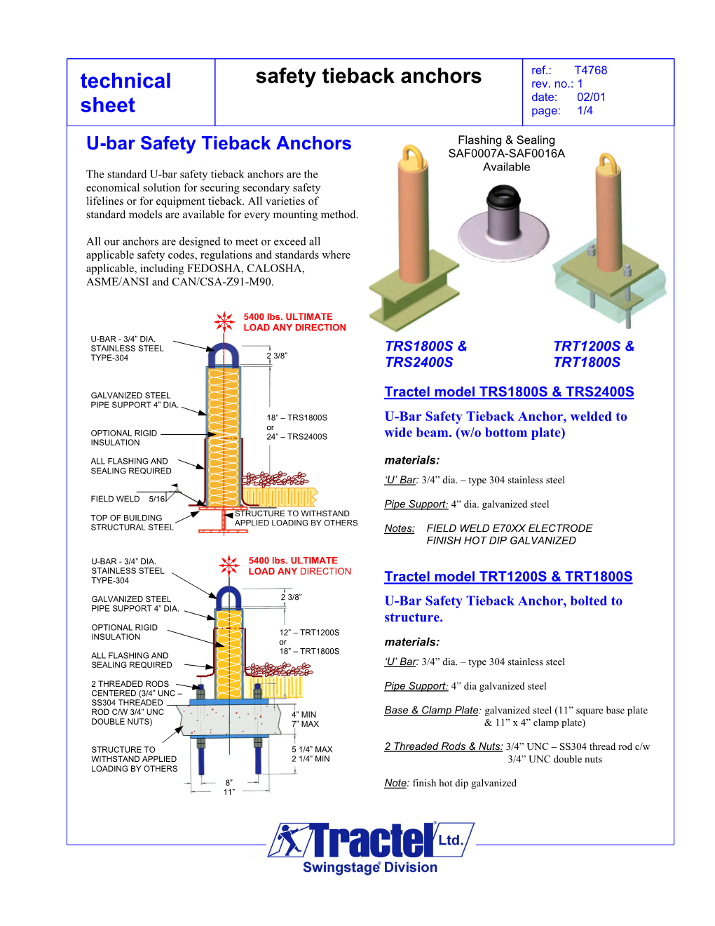 Technical Sheet Safety Tieback Anchors