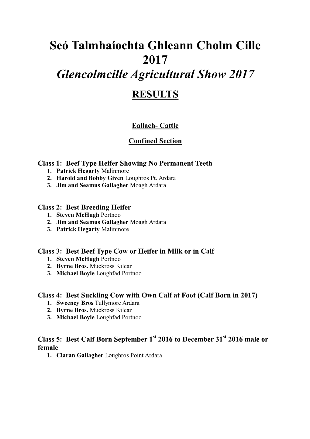 Seó Talmhaíochta Ghleann Cholm Cille 2017 Glencolmcille