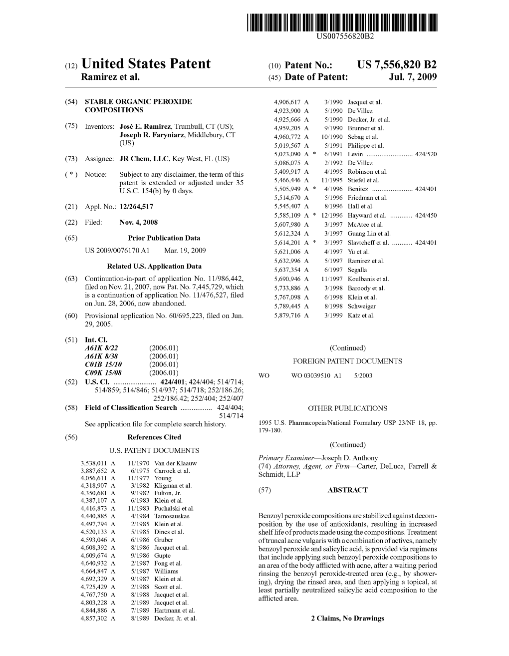 (12) United States Patent (10) Patent No.: US 7,556,820 B2 Ramirez Et Al