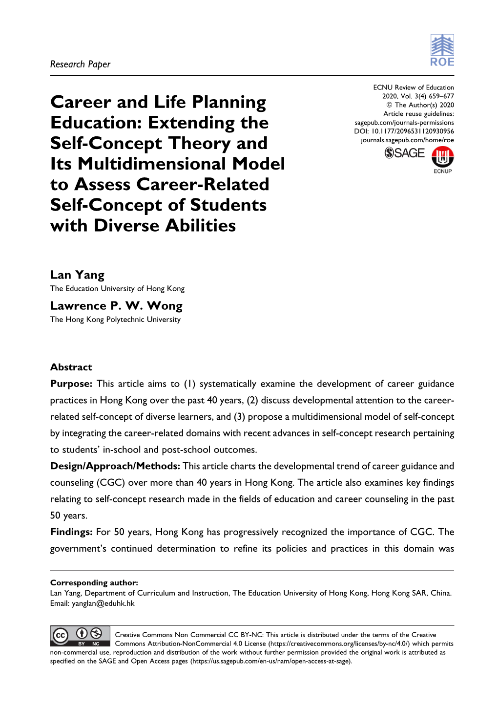 Career and Life Planning Education: Extending the Self-Concept Theory