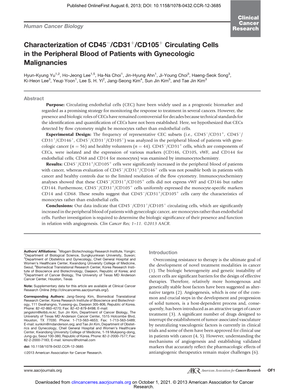 Characterization of CD45 /CD31 /CD105 Circulating Cells in The