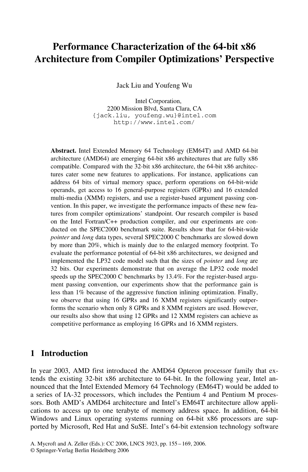 Performance Characterization of the 64-Bit X86 Architecture from Compiler Optimizations’ Perspective