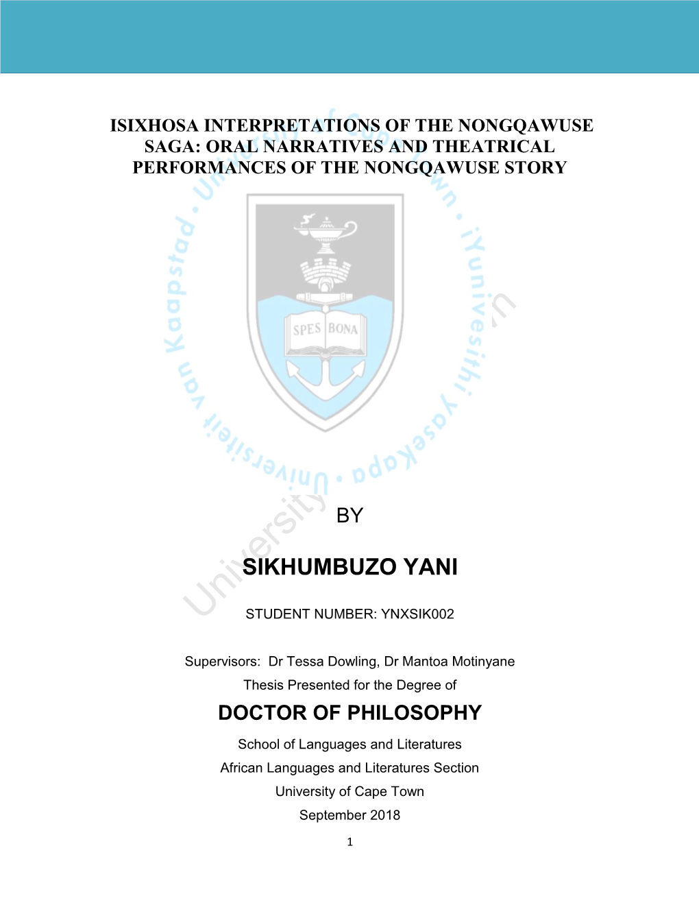 Isixhosa Interpretations of the Nongqawuse Saga: Oral Narratives and Theatrical Performances of the Nongqawuse Story