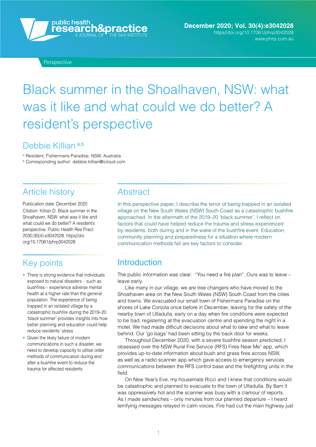 Black Summer in the Shoalhaven, NSW: What Was It Like and What Could We Do Better? a Resident’S Perspective